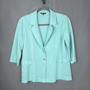 Misook Jacket Womens XL Aqua Blue Textured Knit Cardigan Blazer‎ Stretch Career